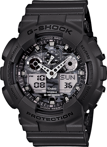 Casio G-Shock Military Grey Camo Camouflage Print Dial Black Watch GA100CF-8ADR - Diligence1International