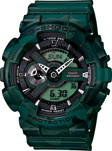 Casio G-Shock GA110 Series Military Green Camo Black Dial Watch GA110CM-3ADR - Diligence1International