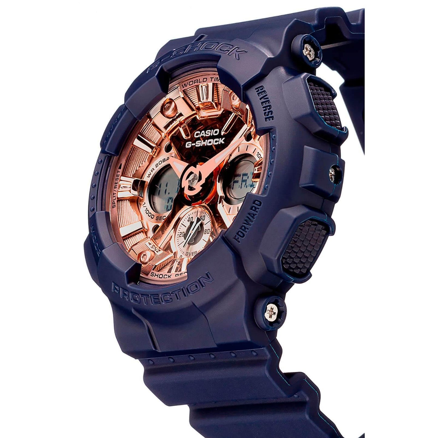 Casio G-Shock Anadigi Rose Gold Metallic Face Ladies' Blue Watch GMAS120MF-2A2DR - Diligence1International
