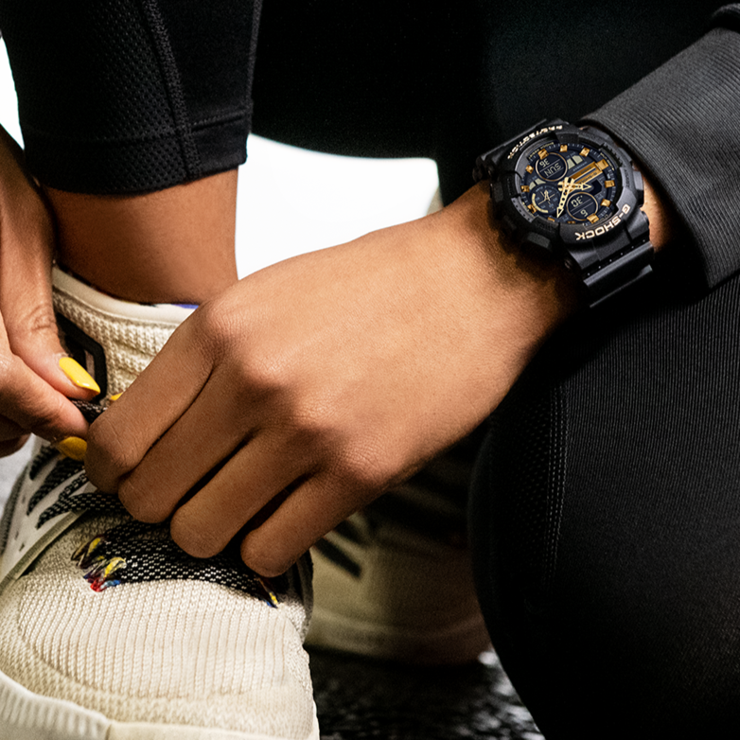 Casio G-Shock Sneaker S Series Analog-Digital Black x Gold Accents Ladies' Watch GMAS140M-1ADR