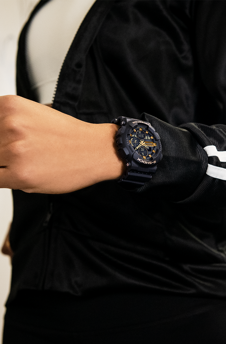 Casio G-Shock Sneaker S Series Analog-Digital Black x Gold Accents Ladies' Watch GMAS140M-1ADR