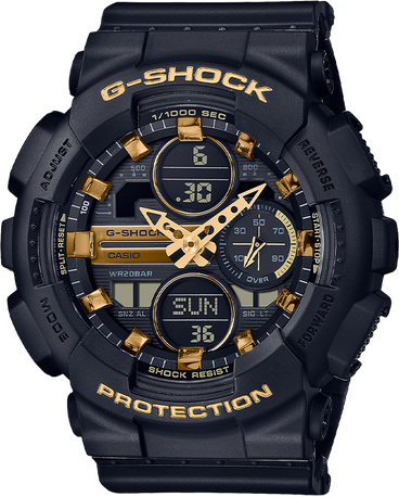 Casio G-Shock Sneaker S Series Analog-Digital Black x Gold Accents Ladies' Watch GMAS140M-1ADR