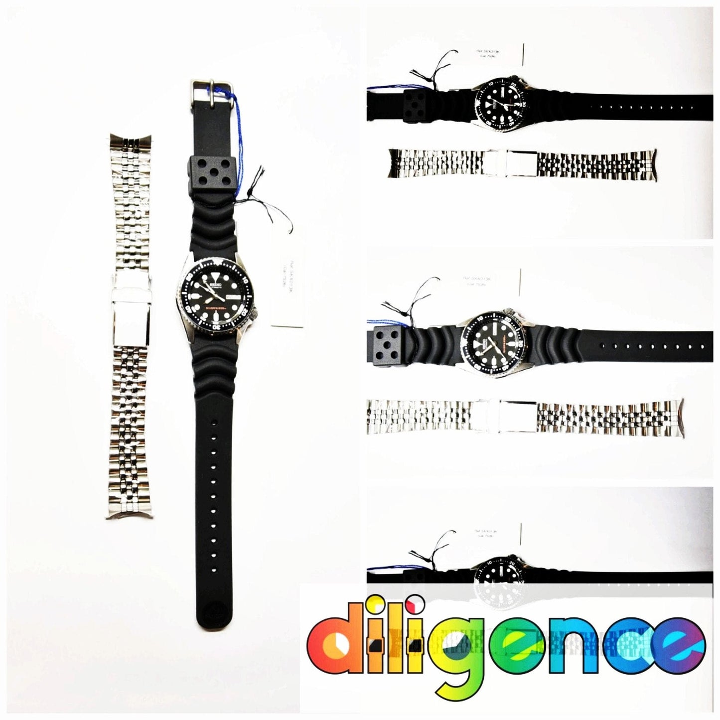 Seiko Black SKX 200M Diver's Junior Size Rubber Strap+ALL Stainless Steel Jubilee Bracelet Watch SKX013K1 SET - Diligence1International