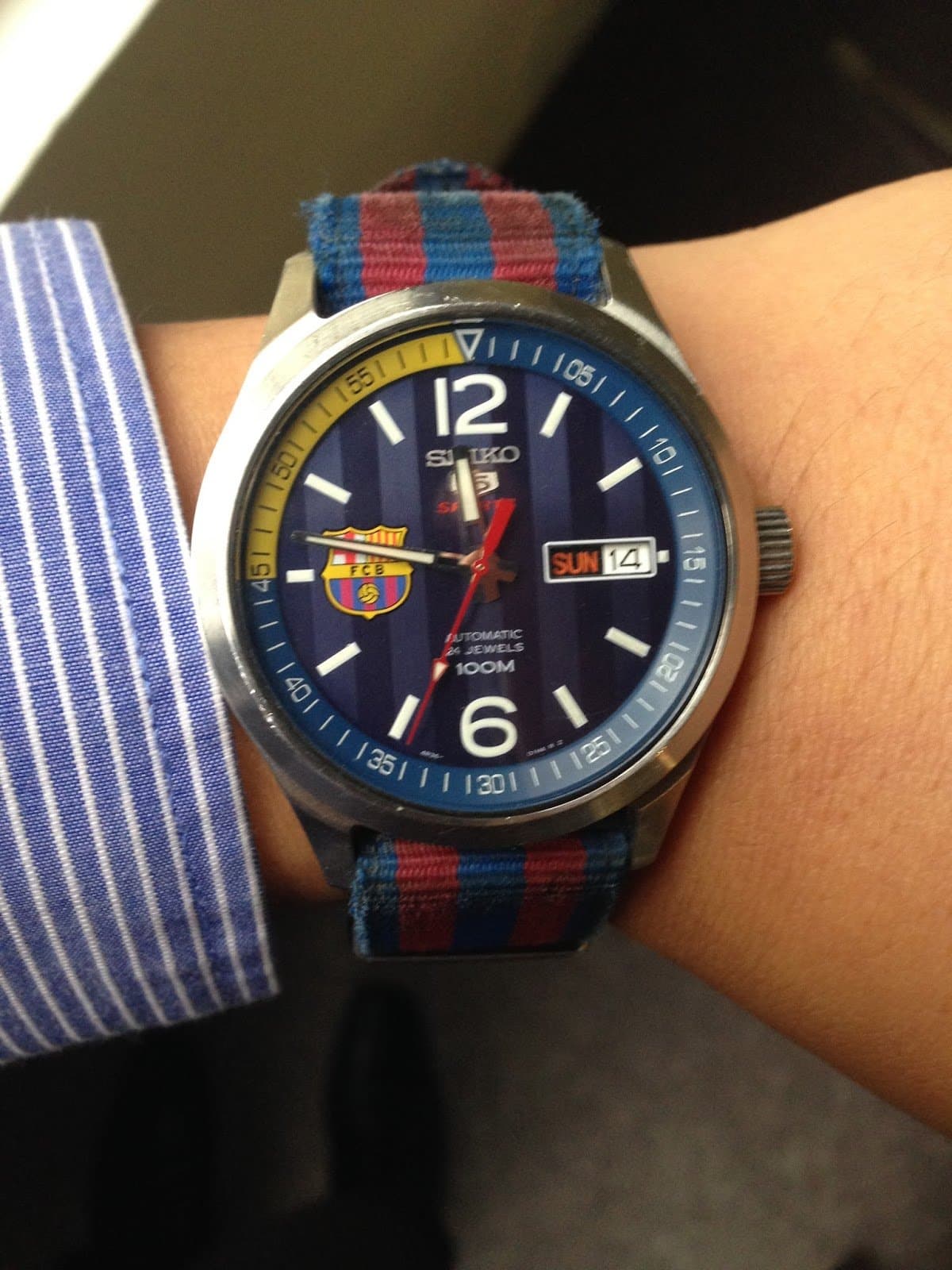 Seiko 5 Sports FC Barcelona 100M Blue Dial Men's Watch Nylon Strap SRP303K1 - Diligence1International