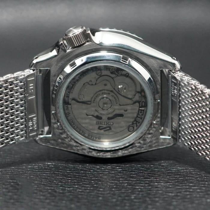 NEW Seiko 5 Sports 100M Automatic Men's Stainless Mesh Strap Watch Black Bezel Vintage Beige Dial SRPE75K1 - Diligence1International