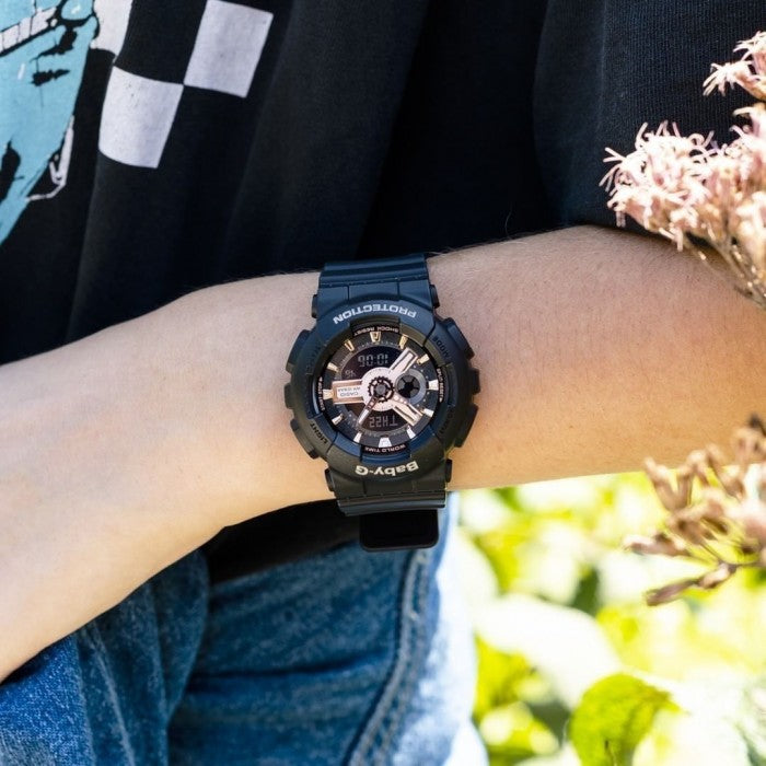 Casio Baby-G BA110 Series Anadigi Black x Rose Gold Watch BA110RG-1ADR