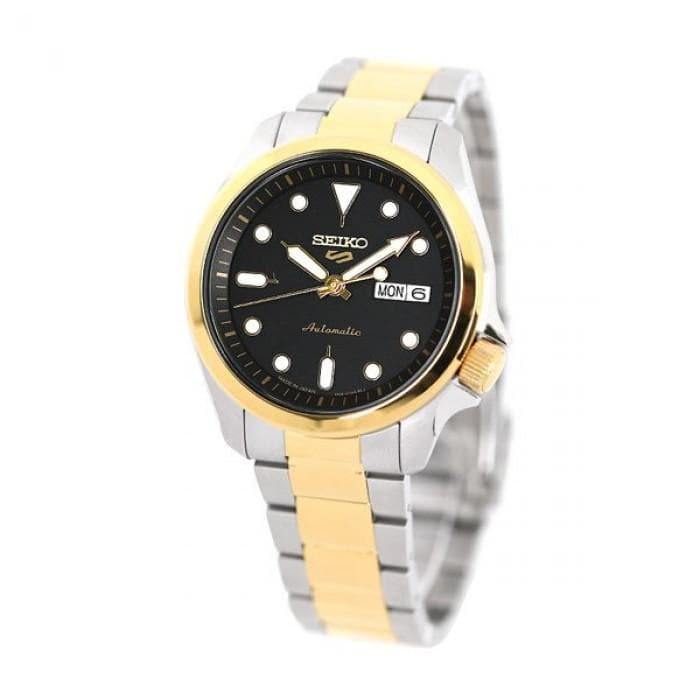 NEW Seiko 5 Sports 100M Automatic Men's Watch Black Dial 2 Tone Gold Plated SRPE60K1 - Diligence1International