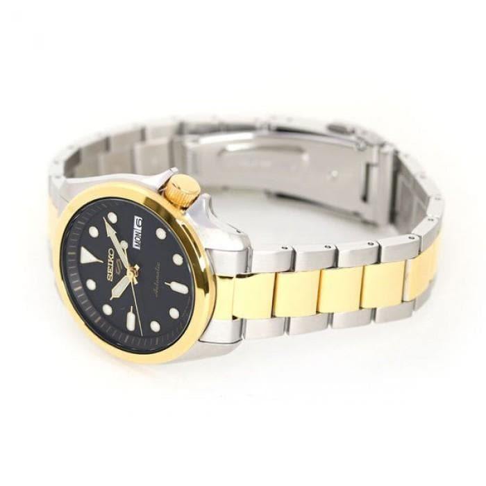 NEW Seiko 5 Sports 100M Automatic Men's Watch Black Dial 2 Tone Gold Plated SRPE60K1 - Diligence1International