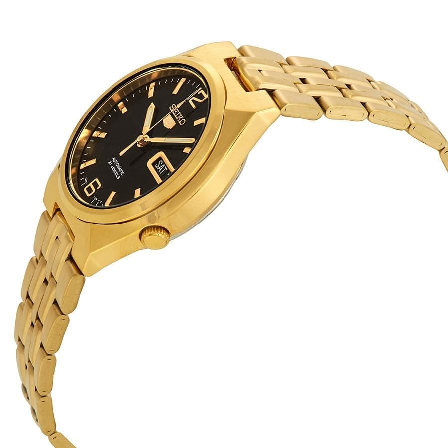 Seiko 5 Classic Mens Size Black Dial Gold Plated Stainless Steel Strap Watch SNKL66K1 - Diligence1International
