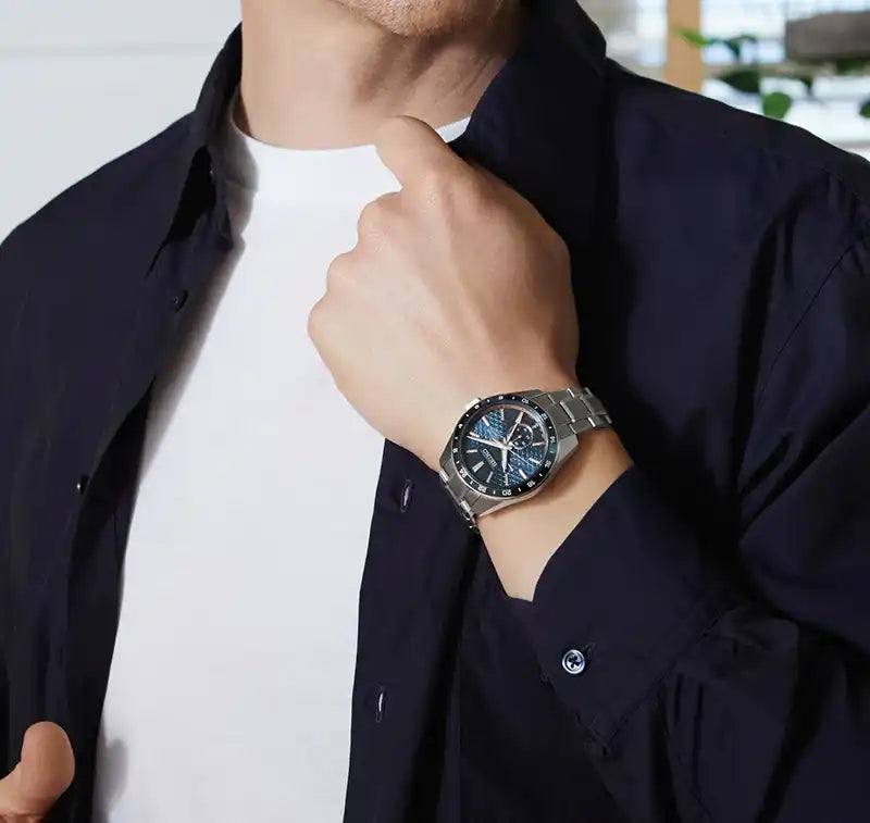 Seiko Japan Made Presage Sharp Edged Series Aitetsu Blue GMT Men's Stainless Steel Watch SPB217J1