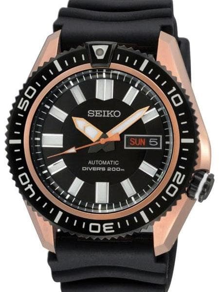 Seiko Men's Black Dial Rose Gold Plated "Stargate I" Rubber Strap Watch SKZ330K1 - Diligence1International