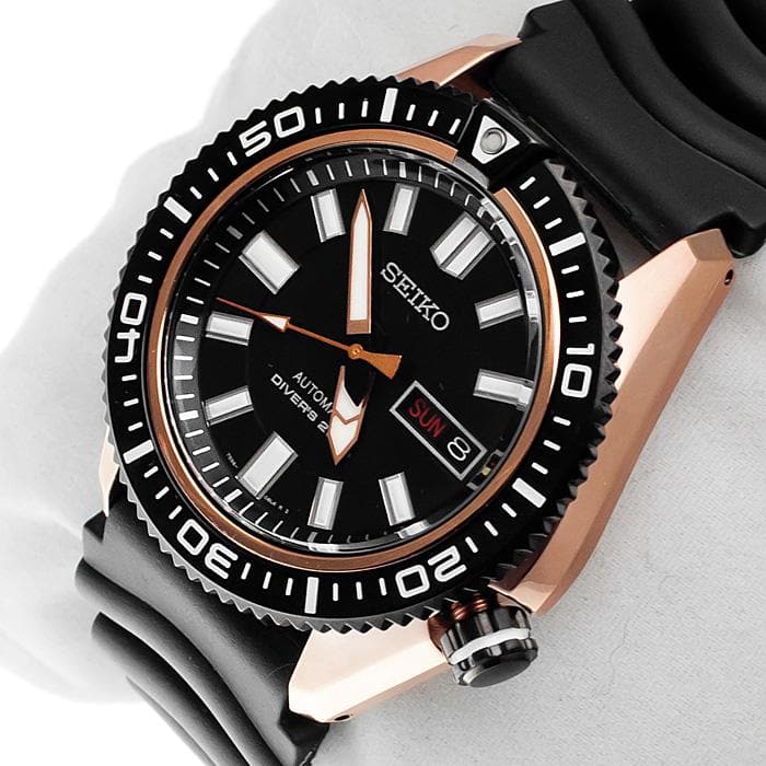 Seiko Men's Black Dial Rose Gold Plated "Stargate I" Rubber Strap Watch SKZ330K1 - Diligence1International