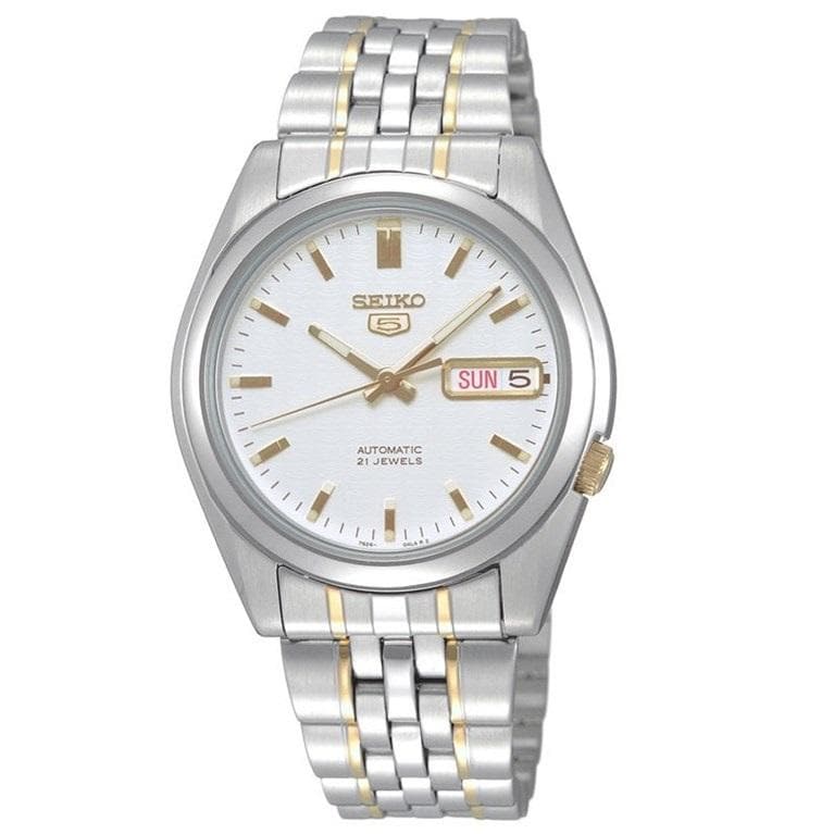 Seiko 5 Classic White Dial Couple's 2 tone Gold Plated Stainless Steel Watch Set SNK363K1+SYMA35K1 - Diligence1International