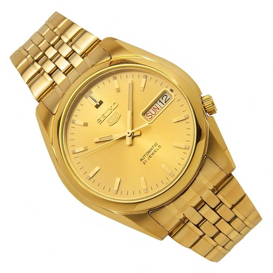 Seiko 5 Classic Mens Size Gold Dial & Plated Stainless Steel Strap Watch SNK366K1 - Diligence1International