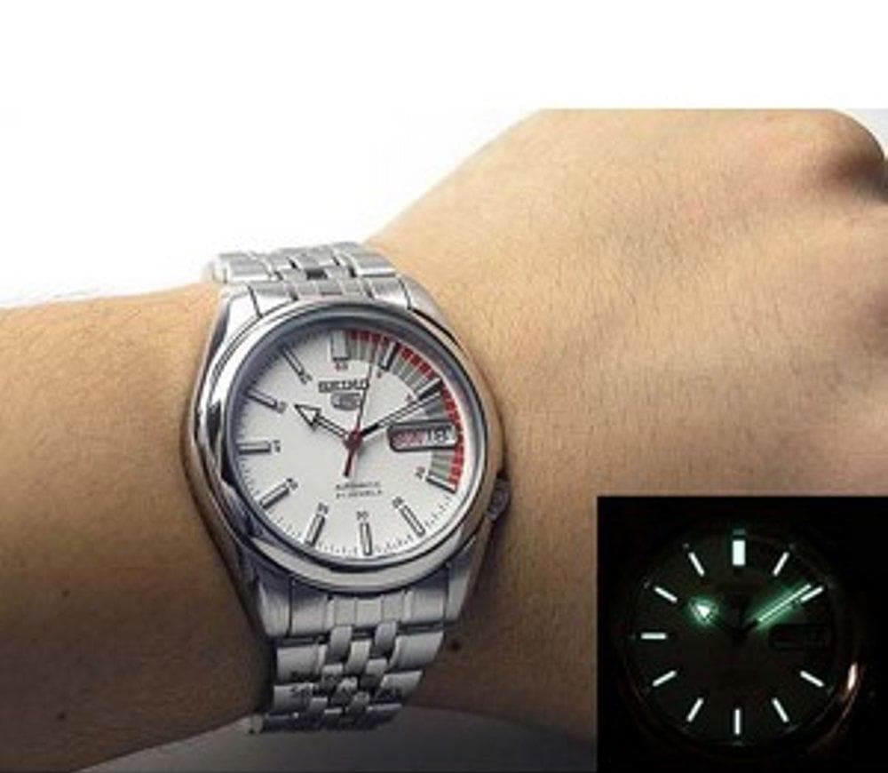 Seiko 5 Classic White Dial with Red Bar Couple's Stainless Steel Watch Set SNK369K1+SYMA41K1 - Diligence1International