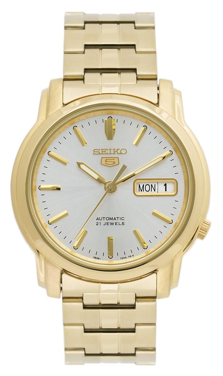 Seiko 5 Classic Mens Size Silver Dial Gold Plated Stainless Steel Strap Watch SNKK74K1 - Diligence1International