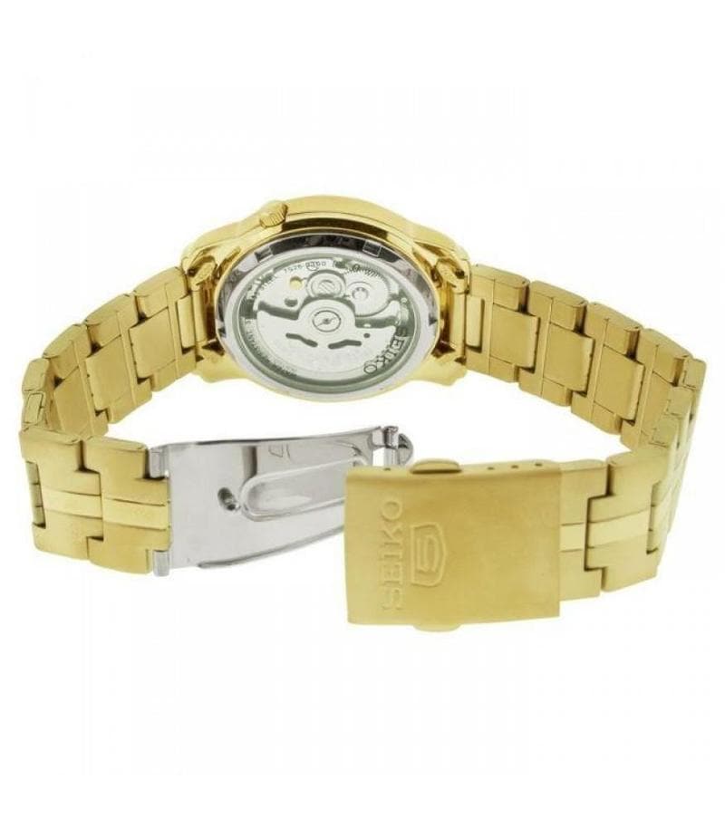 Seiko 5 Classic Mens Size Black Dial Gold Plated Stainless Steel Strap Watch SNKK86K1 - Diligence1International