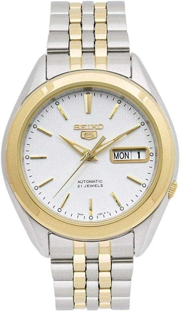 Seiko 5 Classic White Dial Couple's 2 tone Gold Plated Stainless Steel Watch Set SNKL24K1+SYMK44K1 - Diligence1International