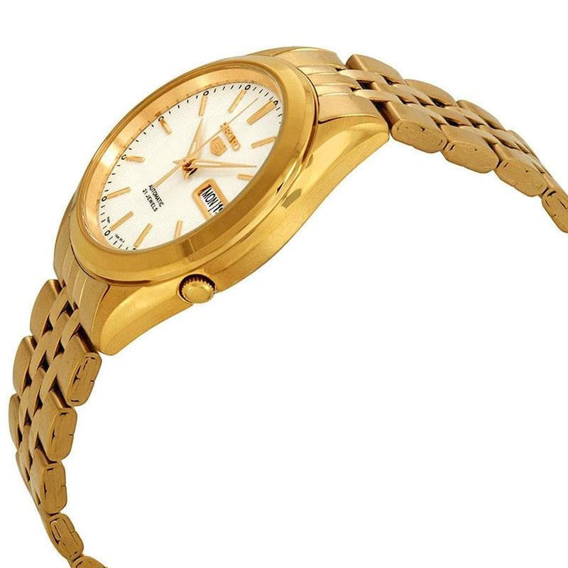 Seiko 5 Classic Mens Size White Dial Gold Plated Stainless Steel Strap Watch SNKL26K1 - Diligence1International