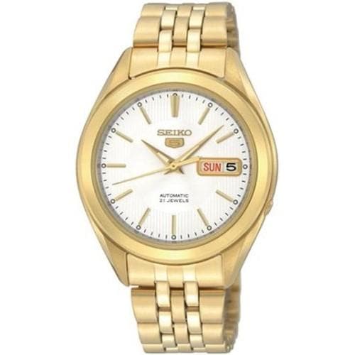 Seiko 5 Classic Mens Size White Dial Gold Plated Stainless Steel Strap Watch SNKL26K1 - Diligence1International