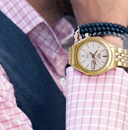 Seiko 5 Classic Mens Size White Dial Gold Plated Stainless Steel Strap Watch SNKL26K1 - Diligence1International