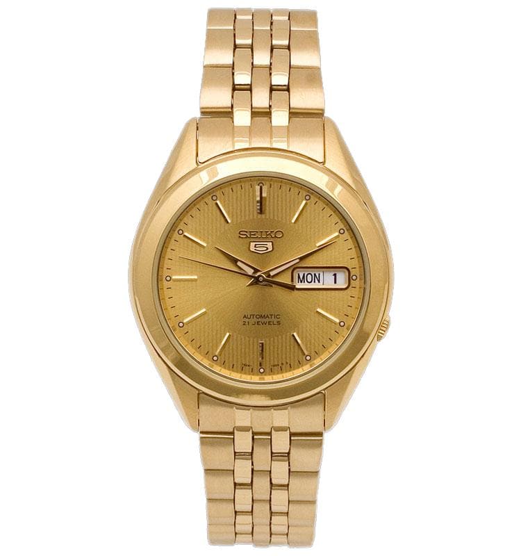 Seiko 5 Classic Gold+Black Dial Couple's Gold Plated Stainless Steel Watch Set SNKL28K1+SYMA06K1 - Diligence1International