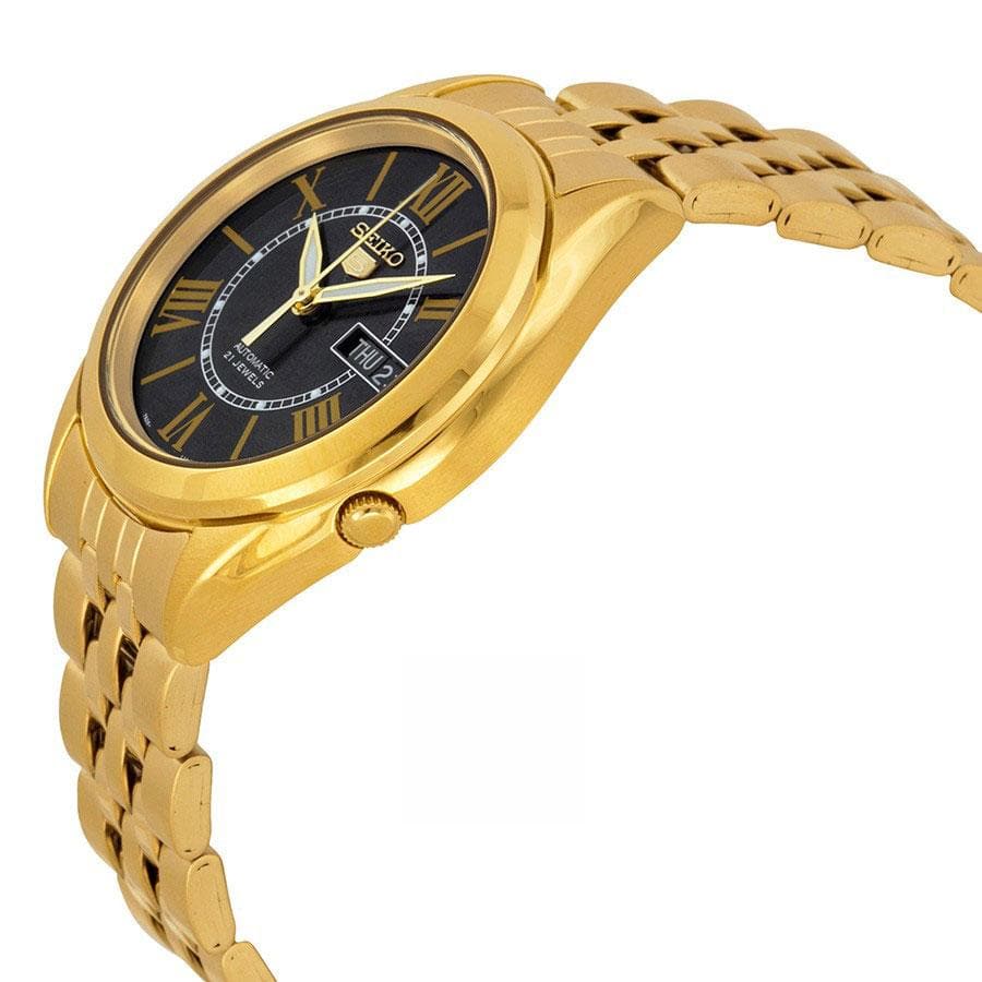 Seiko 5 Classic Mens Size Black Dial Gold Plated Stainless Steel Strap Watch SNKL40K1 - Diligence1International
