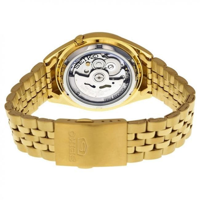 Seiko 5 Classic Mens Size Black Dial Gold Plated Stainless Steel Strap Watch SNKL40K1 - Diligence1International