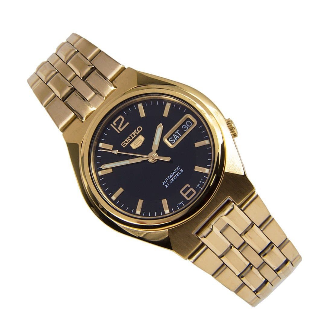 Seiko 5 Classic Mens Size Black Dial Gold Plated Stainless Steel Strap Watch SNKL66K1 - Diligence1International
