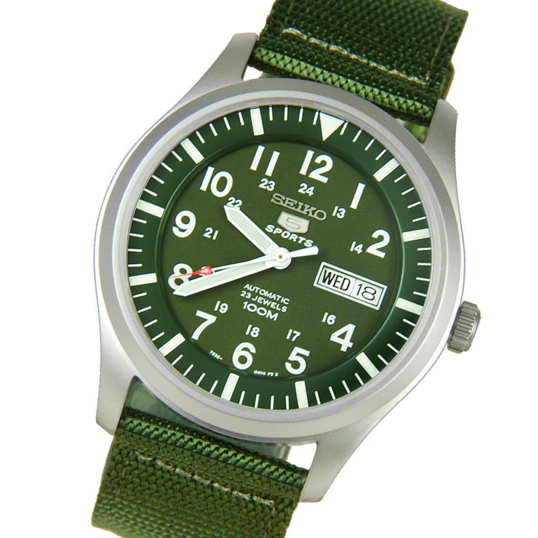 Seiko 5 Sports Military 100M Automatic Men's Watch Green Nylon Strap SNZG09K1 - Diligence1International
