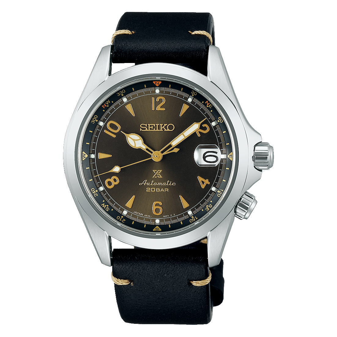 Seiko Japan Made Prospex Alpinist Golden Brown Men's Black Leather Strap Watch SPB209J1 - Diligence1International