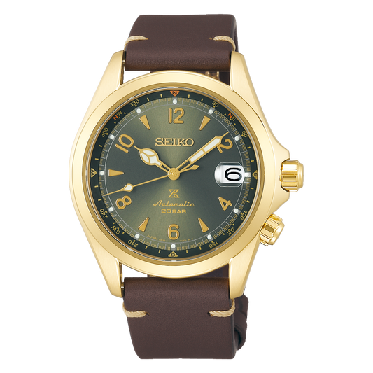 Seiko Japan Made Prospex Alpinist Green Gold Plated Men's Leather Strap Watch SPB210J1 - Diligence1International