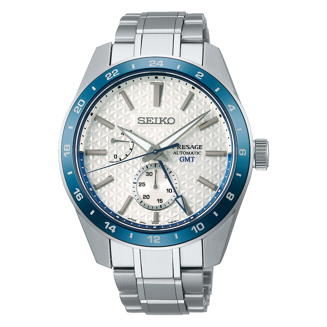 Seiko Presage Sharp Edged Series Limited Edition Asanoha White GMT Men's Stainless Steel Watch SPB223J1