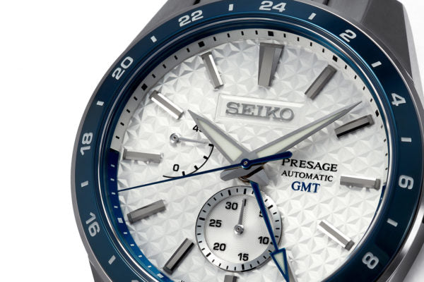 Seiko Presage Sharp Edged Series Limited Edition Asanoha White GMT Men's Stainless Steel Watch SPB223J1