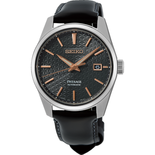 Seiko Japan Made Presage Sharp Edged Series Sumi-Iro Black Men's Leather Strap Watch SPB231J1