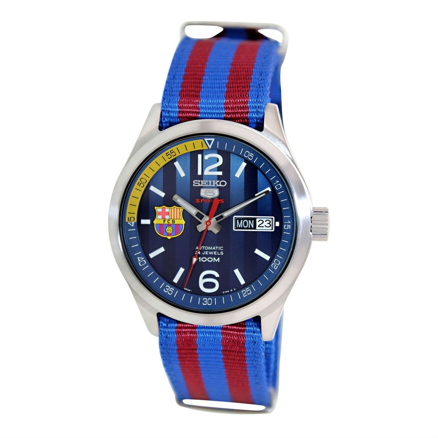 Seiko 5 Sports FC Barcelona 100M Blue Dial Men's Watch Nylon Strap SRP303K1 - Diligence1International