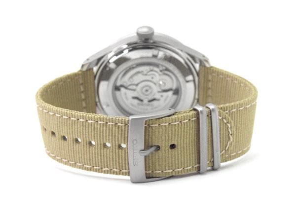 Seiko 5 Sports Military 100M Automatic Men's Watch Creme Tan Canvas Nylon Strap SRP635K1 - Diligence1International