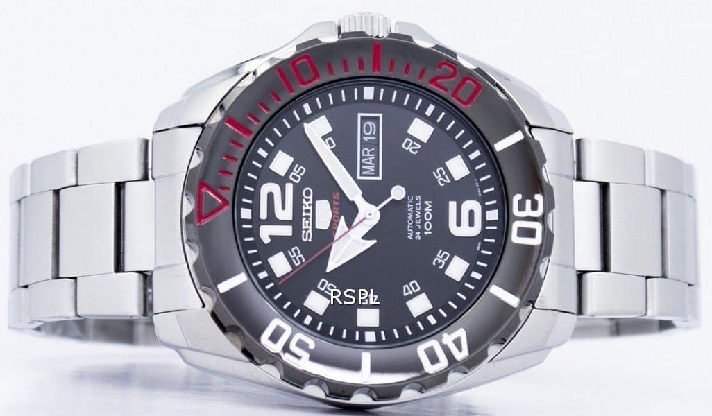 Seiko 5 Sports Black Dial Mini Baby Monster Men's Stainless Strap Watch SRPB35K1 - Diligence1International