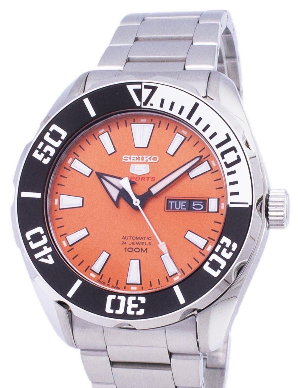 Seiko 5 Sports JAPAN Made 100M Orange Dial Black Bezel Men's Watch SRPC55J1 - Diligence1International