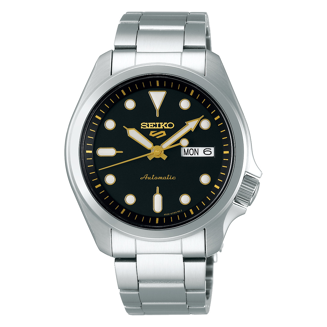 NEW Seiko 5 Sports 100M Automatic Men's Watch Black Dial Gold Accents SRPE57K1 - Diligence1International