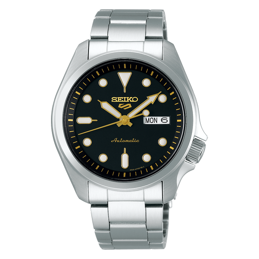 NEW Seiko 5 Sports 100M Automatic Men's Watch Black Dial Gold Accents SRPE57K1 - Diligence1International