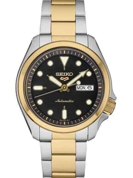 NEW Seiko 5 Sports 100M Automatic Men's Watch Black Dial 2 Tone Gold Plated SRPE60K1 - Diligence1International