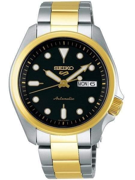 NEW Seiko 5 Sports 100M Automatic Men's Watch Black Dial 2 Tone Gold Plated SRPE60K1 - Diligence1International