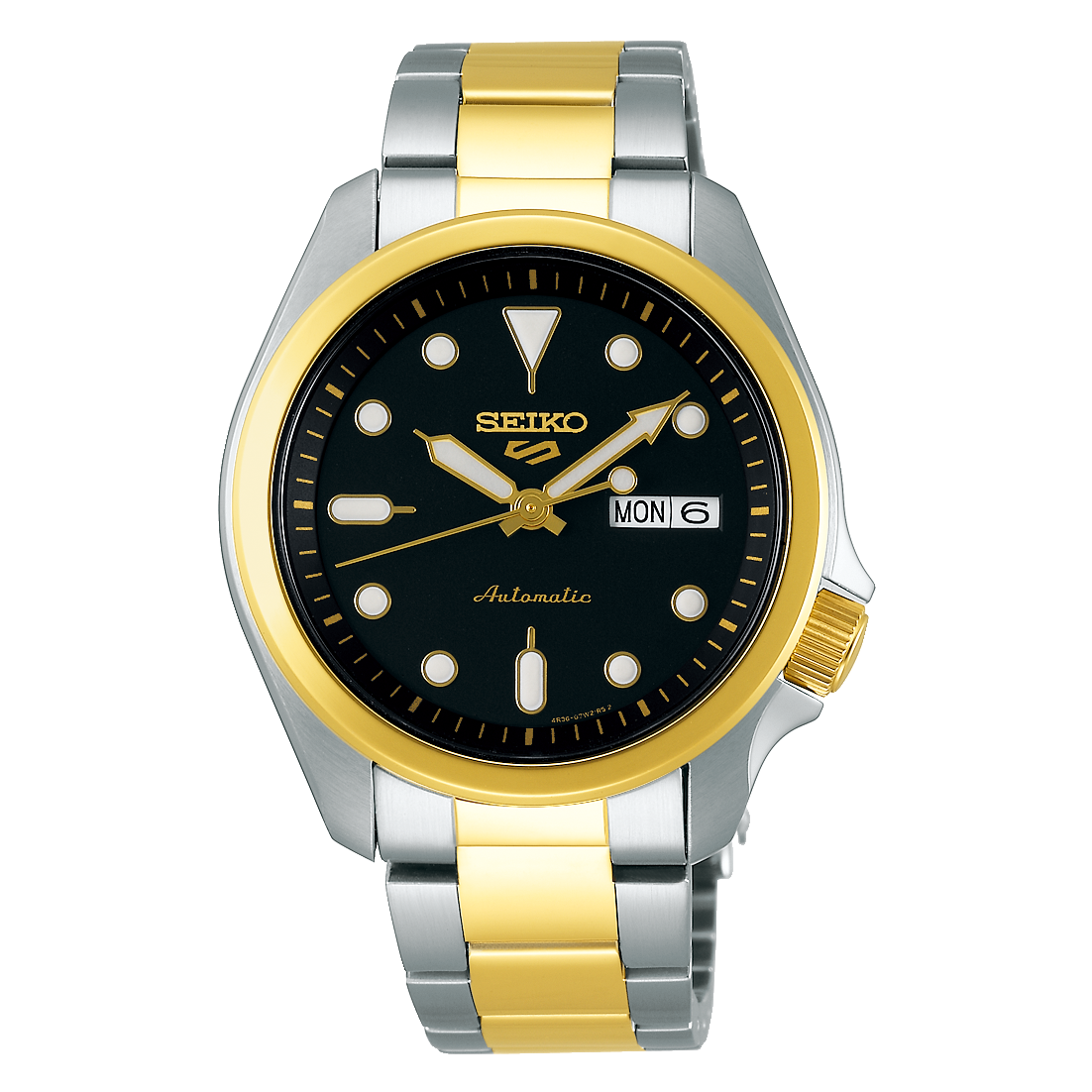 NEW Seiko 5 Sports 100M Automatic Men's Watch Black Dial 2 Tone Gold Plated SRPE60K1 - Diligence1International