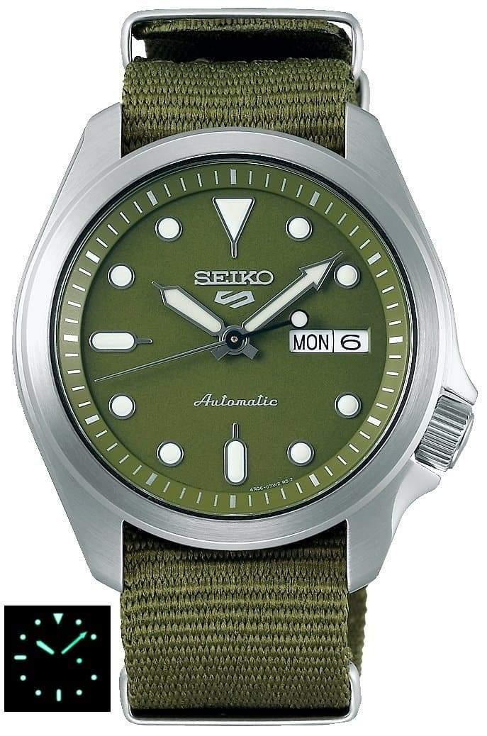 NEW Seiko 5 Sports 100M Automatic Men's Watch Military All Green Nylon Strap SRPE65K1 - Diligence1International
