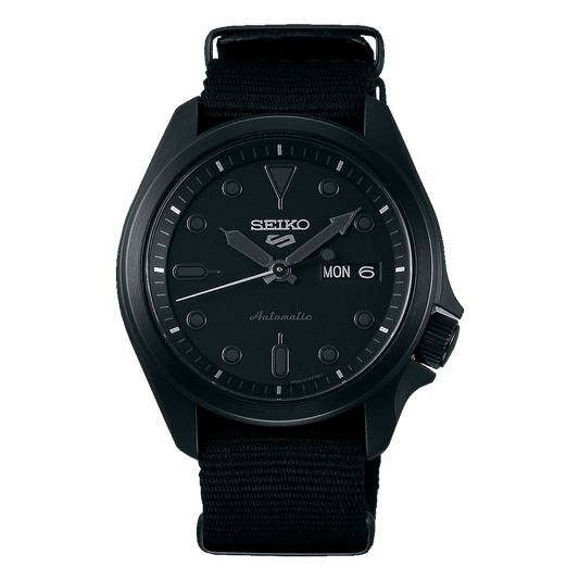 NEW Seiko 5 Sports 100M Automatic Men's Watch Stealth ALL BLACK Nylon Strap SRPE69K1 - Diligence1International