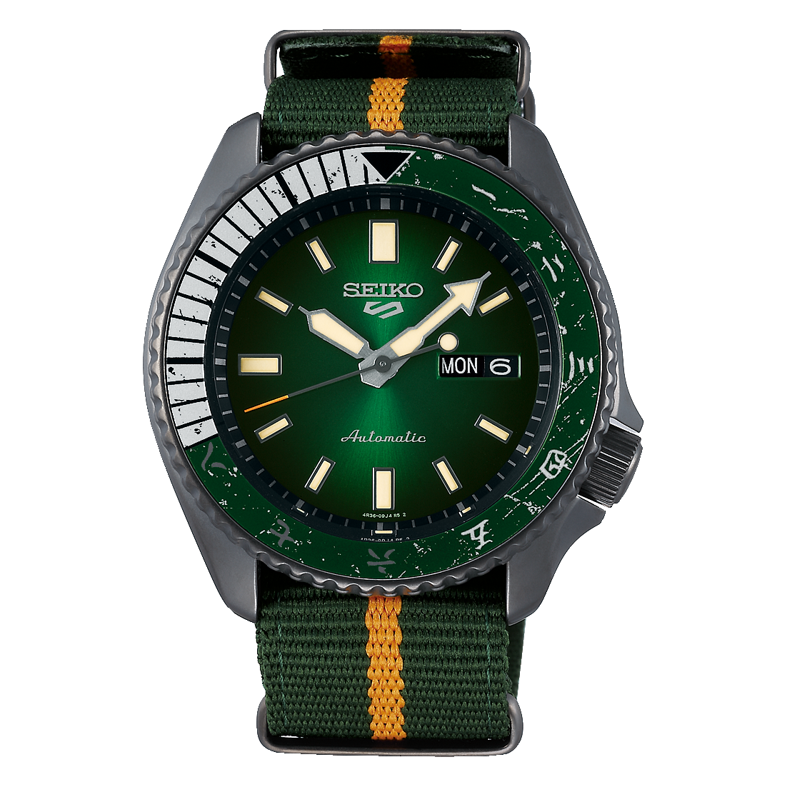 Seiko 5 Sports 100M Naruto LE Rock Lee Automatic Men's Watch Green Dial Nylon Strap SRPF73K1 - Diligence1International