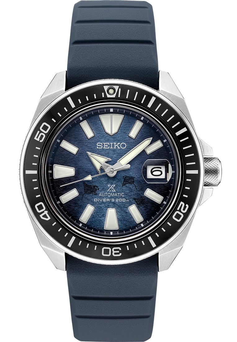 Seiko SE Save the Ocean Dark Manta Ray King Samurai Diver's Men's Rubber Strap Watch SRPF79K1 - Diligence1International