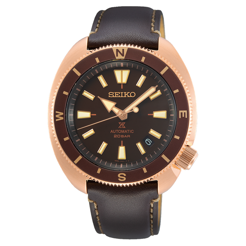 Seiko Prospex Turtle Rose Gold Plated Land Tortoise 200M Leather Strap Watch SRPG18K1