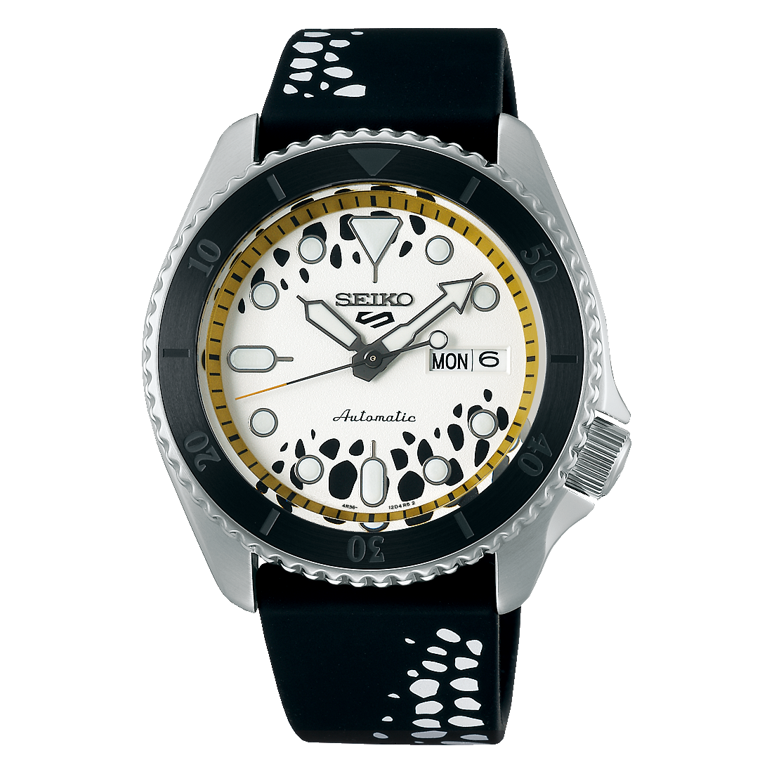 Seiko 5 Sports 100M One Piece x Trafalgar Law LE Automatic Men's Watch White Dial Rubber SRPH63K1